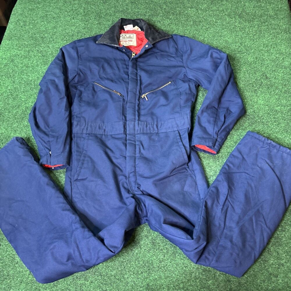 VINTAGE Mens Walls Blizzard Pruf Coveralls Large  Navy Workwear Made In USA